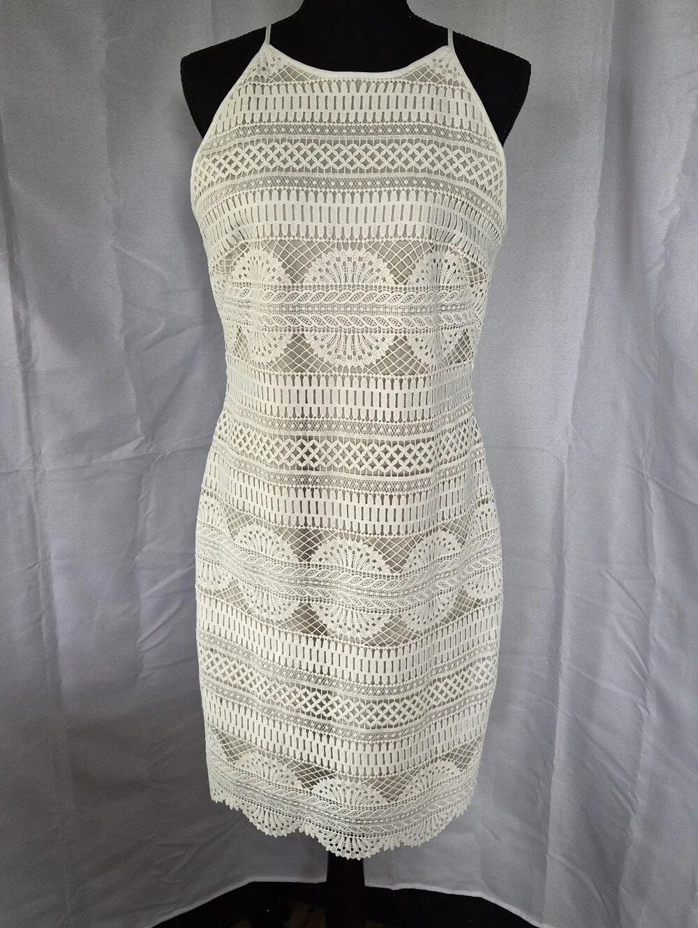 White House Black Market Crochet Dress Womens Size 6 Off White Beige Cream - Picture 1 of 14